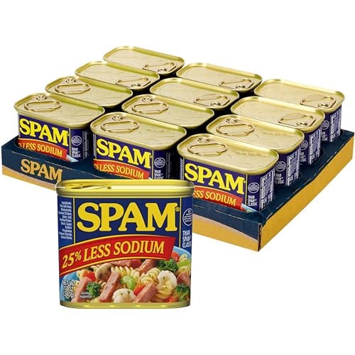 SPAM 25% Less Sodium Canned Meats, 12 oz Cans, 12 Pack Deal