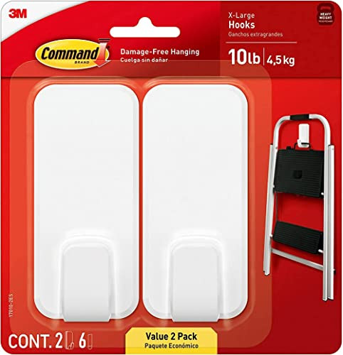3M Command 10-Lb. XL Heavyweight Wall Hooks and Adhesive Strips (2 Hooks, 6 Command Strips)