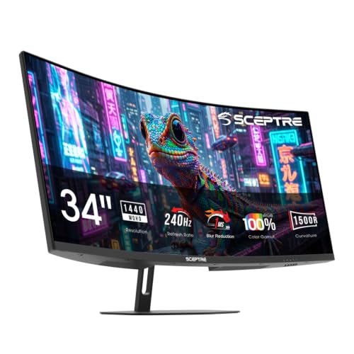 Sceptre 34" Curved 3440x1440 QHD 240Hz 1ms Gaming Monitor