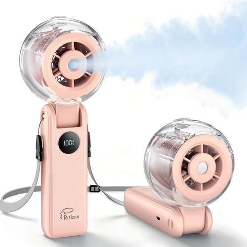 Rrtizan Handheld Misting Fan Portable Mister 5000mAh Rechargeable Foldable 3-in-1 (Pink)