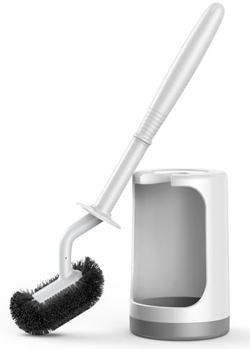 Hamitor Curved Bristle Toilet Bowl Brush Holder Set (White)