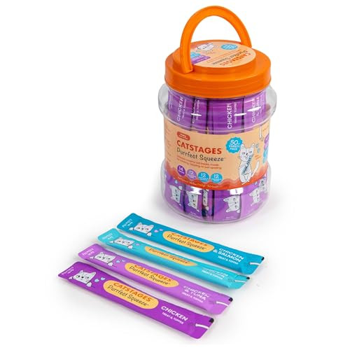 Catstages Purrfect Squeeze Lickable Cat Treats 50-Count 0.5-Oz Variety Pack Deal