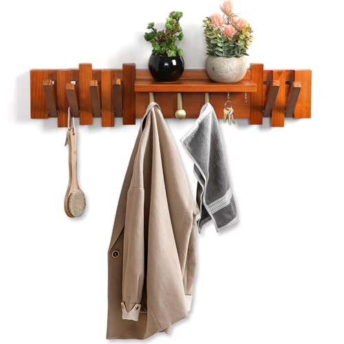 Zingoetrie Wooden Coat Rack Wall Mount 11 Hooks Red Brown