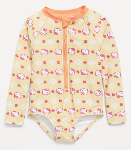 Hello Kitty Zip-Front Rashguard One-Piece Swimsuit for Toddler Girls 12M - 5T