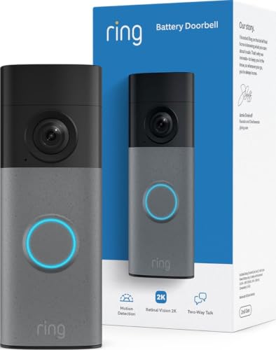 Ring Battery Doorbell 2K with Wide-Angle Video, Speckled Gray