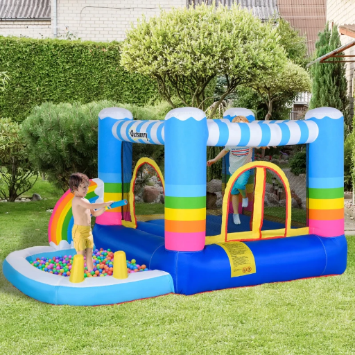 Outsunny 9.5' x 6.5' x 5' Inflatable Bounce Castle with Pool and Blower
