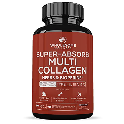 Wholesome Wellness Super Absorb Multi Collagen Pills (Type I II III V X), 90 Capsules