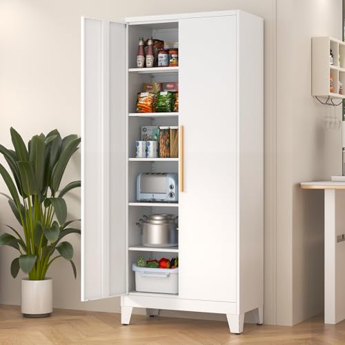 75.3" Tall Metal Pantry Storage Cabinet with 2 Doors & 5 Adjustable Shelves Deal