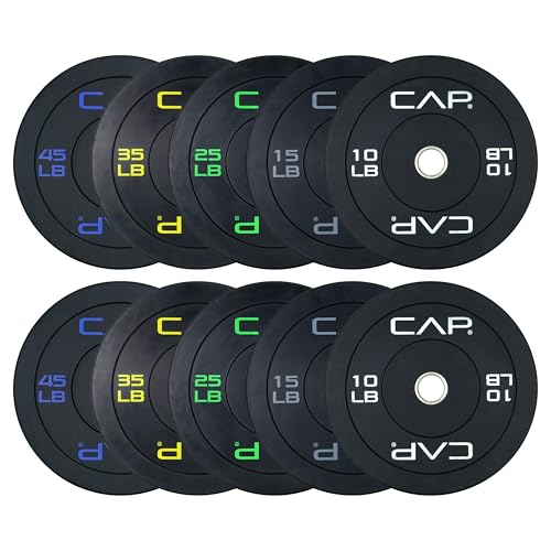 CAP 260lb Economy Olympic Bumper Plate Weight Set w/ 2-inch Center Hole Deal