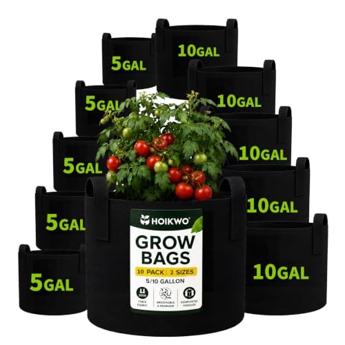 Hoikwo 10-Pack Assorted Sizes Fabric Grow Bags (5-Gallon & 10-Gallon) Deal