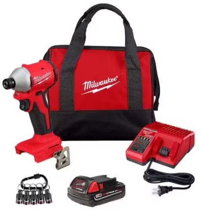 Milwaukee M18 18V Compact Brushless 1/4 in. Impact Driver Kit w/ 2.0Ah Battery
