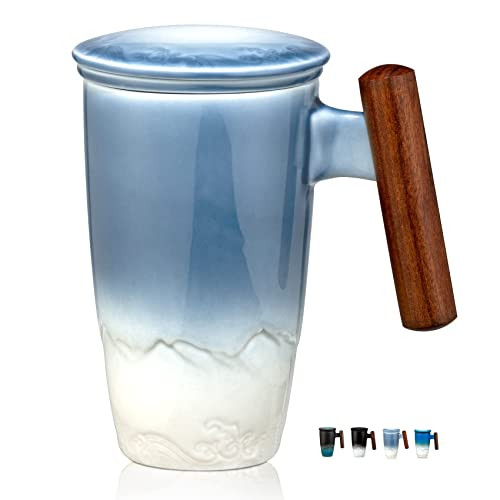 13.5-Oz suyika Tomotime Wood Handle Ceramic Tea Cup w/ Infuser and Lid