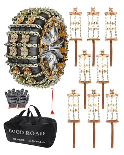 KYX Adjustable Universal Emergency Snow Tire Chains (8.7-11.1 inch, 8 Pcs)
