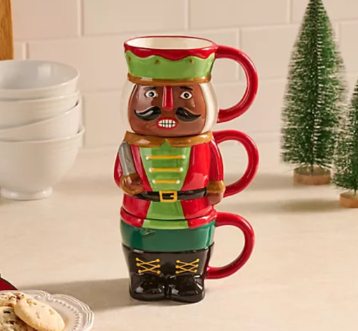 3-Piece Stackable Holiday Ceramic Mugs Gift Box