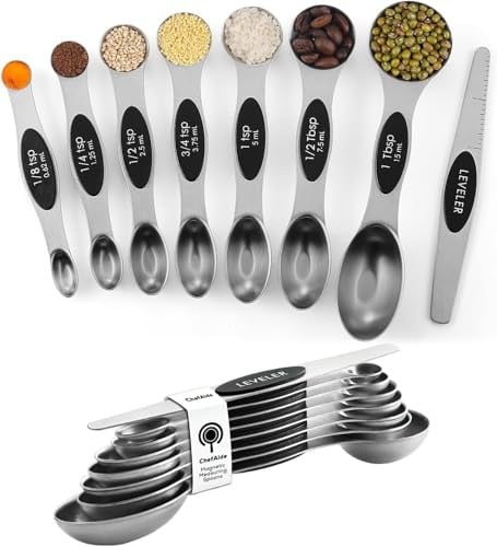 ChefAide Stainless Steel Magnetic Measuring Spoons Set 8-Pack Deal