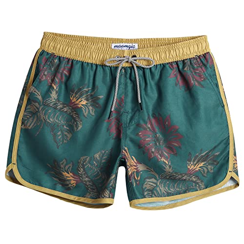 maamgic Men's Floral Vintage Swim Trunks w/ Mesh Lining (Dark Green) Deal