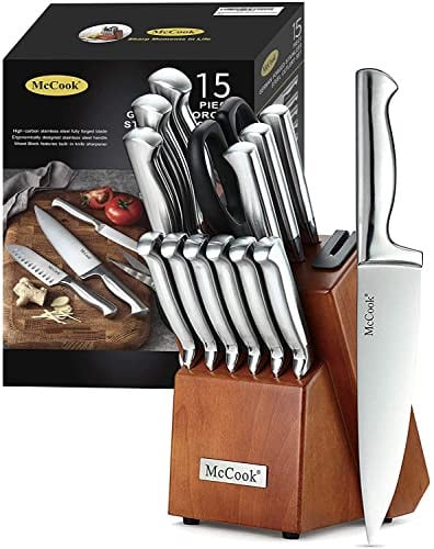 McCook 15-Piece German Stainless Steel Razor-Sharp Knife Set w/ Built-in Sharpener
