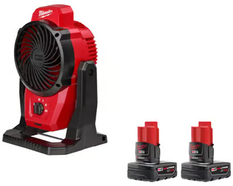 Milwaukee M12 Jobsite Fan with 2-Pack 4Ah Batteries