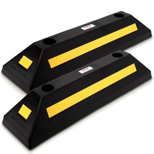 Pyle Heavy Duty Rubber Wheel Stops 2-Pack for Garage Parking