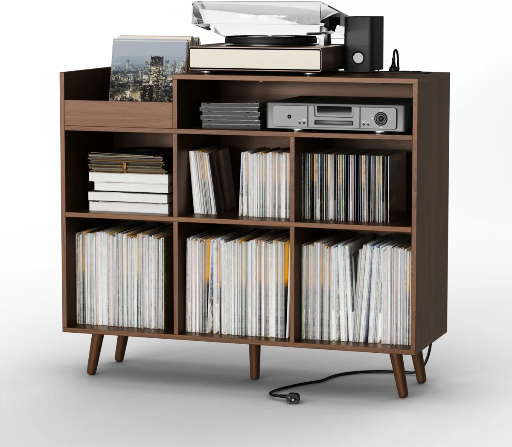 Meher 45'' W Record Player Stand with Charging Station and Media Shelves Deal