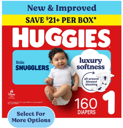 Huggies Little Snugglers Diapers Size 1, 160 Count