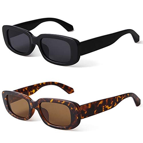 KUGUAOK Retro Rectangle Sunglasses 2-Pack