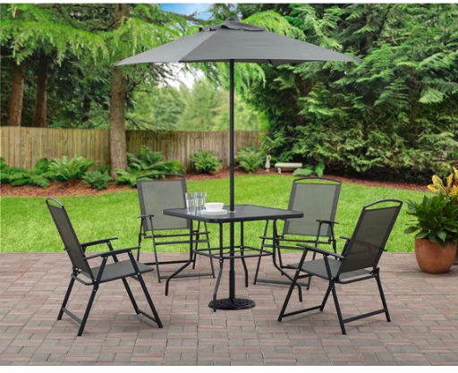 Mainstays Albany Lane 6-Piece Steel Outdoor Patio Dining Set with Umbrella Deal