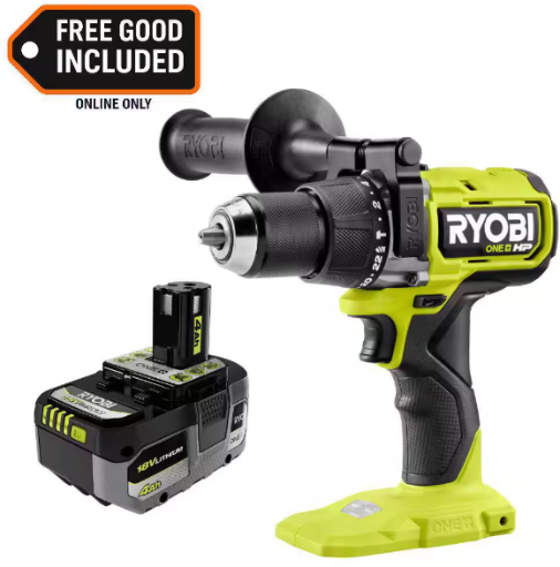 RYOBI ONE+ HP 18V Brushless Cordless 1/2 in. Hammer Drill with ONE+ 18V 4.0 Ah Battery