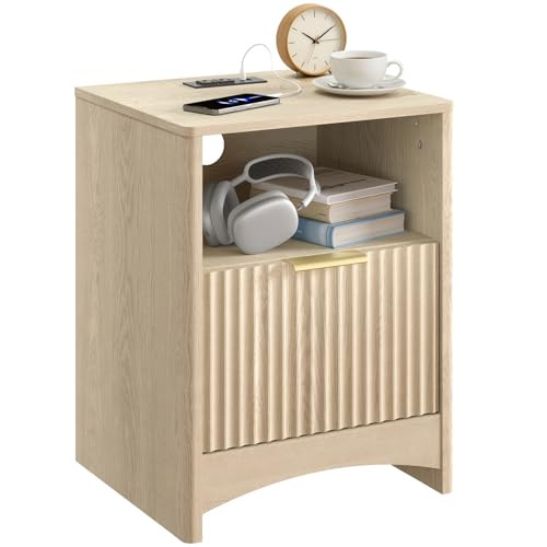 Marsail Wooden Nightstand with Charging Station 