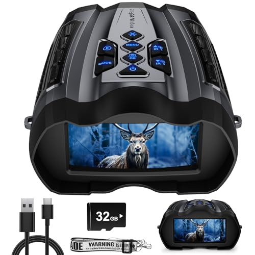 Wishbety 4K 3.5" Rechargeable Night Vision Binoculars w/ 16X Digital Zoom & 32GB micro SD