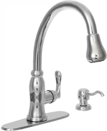 Glacier Bay Pavilion Single-Handle Pull-Down Sprayer Kitchen Faucet With Soap Dispenser in Polished Chrome Deal