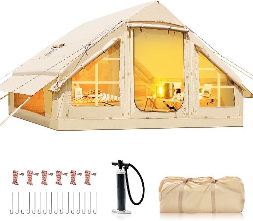 Lilypelle 4-6 Person Blow Up Inflatable Tent with Stove Jack, Hot Tent for Camping with Hand Pump