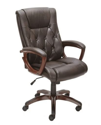 Better Homes and Gardens Executive Mid-Back Manager's Office Chair with Arms, Brown Bonded Leather