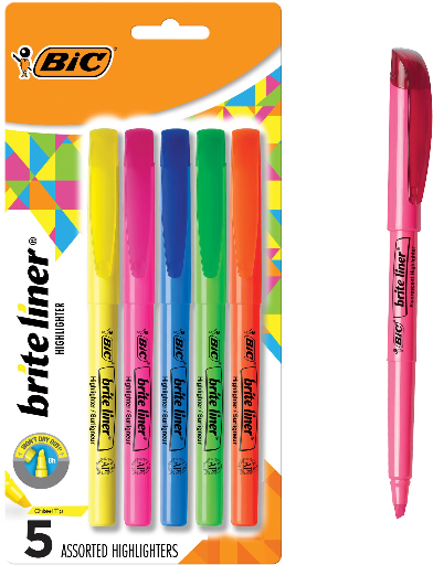 BIC Briteliner Highlighters Chisel or Thick Point (4 or 5 ct)