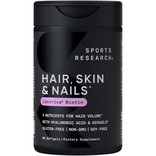 Sports Research Hair, Skin & Nail Softgels w/ Lustriva Biotin 60-Count