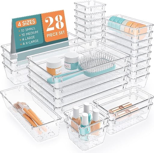 StorMiracle 28 PCS Clear Plastic Drawer Organizers Set Deal
