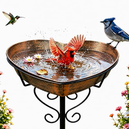 Goodeco Metal Heart Bird Bath 2.17" Deep 12.1" Easy-Clean Removable Bowl Deal