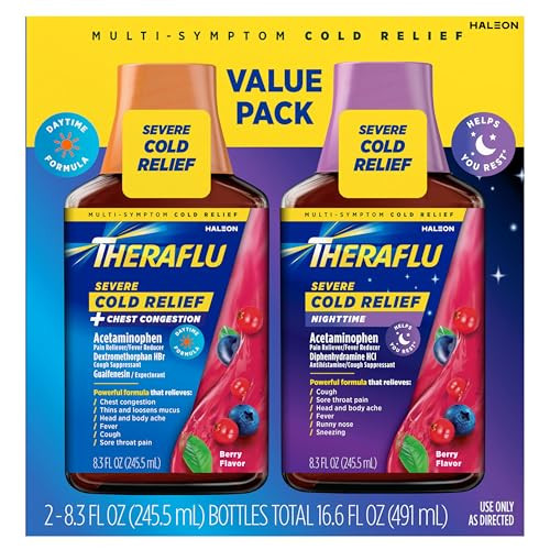 Theraflu Severe Cold and Cough Nighttime and Daytime Syrup 8.3 Fl Oz