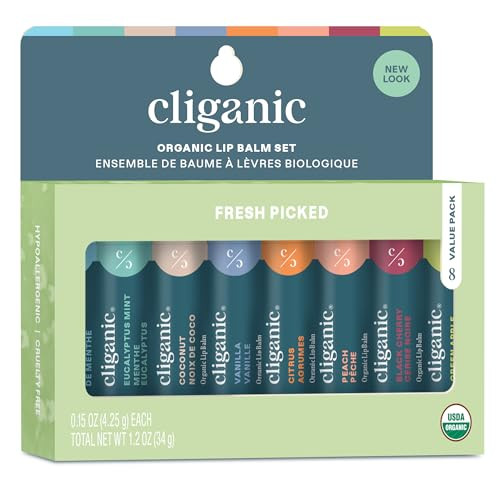 Cliganic Organic Lip Balm Set 8-Pack (Fresh Picked, 8 Flavors)