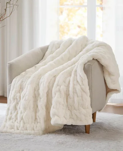 Madison Park 50" x 60" Ruched Reversible Faux-Fur Throw