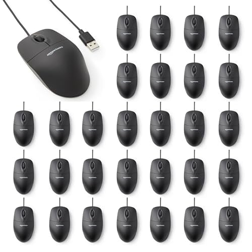 Amazon Basics 3-Button USB Wired Computer Mouse, Black (30-Pack)