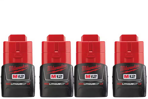 Milwaukee M12 12-Volt 1.5 Ah Lithium-Ion Compact Battery Pack (4-Pack) Deal