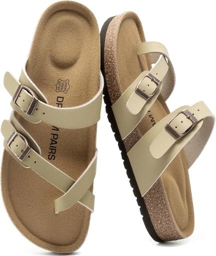 Dream Pairs Women's Faux Leather Cork Footbed Slide Sandals