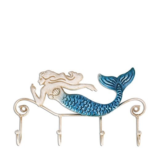 Tooarts Wall Mounted Key Holder Iron Mermaid Wall Decoration 4 Hooks