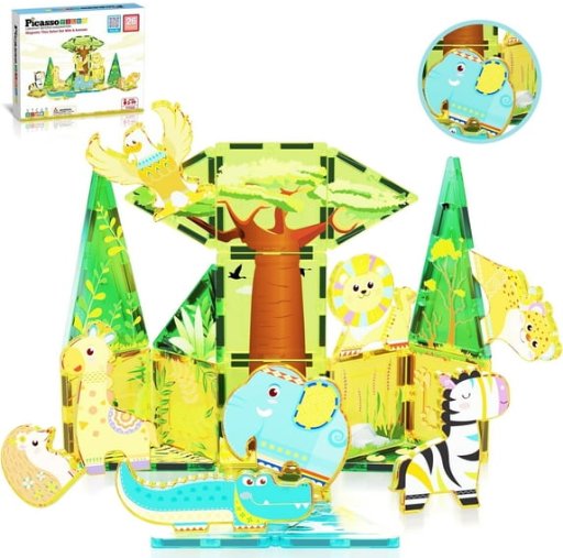 PicassoTiles Magnetic Tiles Safari Animals Theme 26-Piece