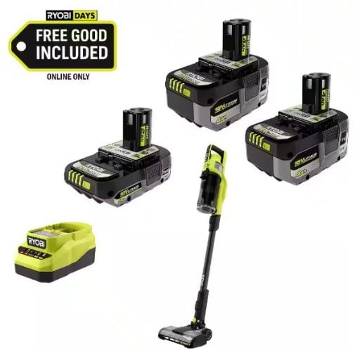 Ryobi ONE+ 18V Stick Vacuum with 2x 4Ah HP Batteries + 1x 2Ah HP Battery & Charger Deal