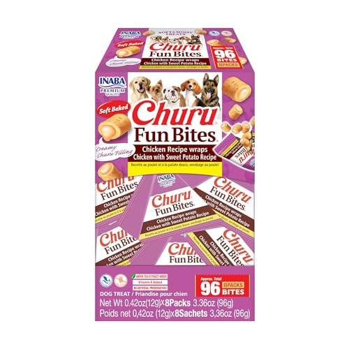 INABA Churu Fun Bites for Dogs, Chicken with Sweet Potato Recipe, 8 Tetras