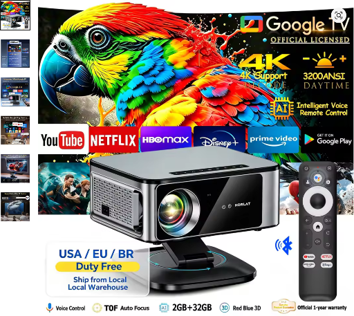 HORLAT Smart Projector 3200ANSI Lumens Native 1080P Android 14 2G 32G Deal