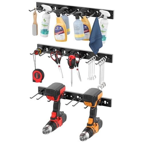 CCCEI 3-Pack Modular Metal Pegboard Strip Wall Mount w/ Hooks (Black)