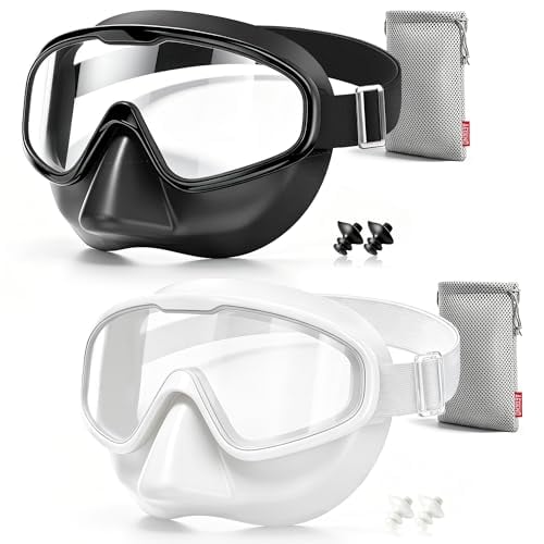 Aegend Fabric Strap Swim Goggles with Nose Cover & Case 2-Pack Deal